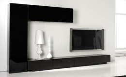 Стенка для ТВ с черными глянцевыми фасадами фото №3
