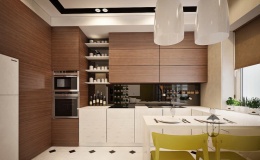 Коричневая кухня из пластика фото №6