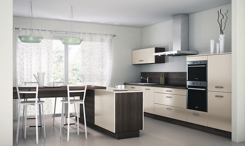 Кухня из пластика с островом фото №1