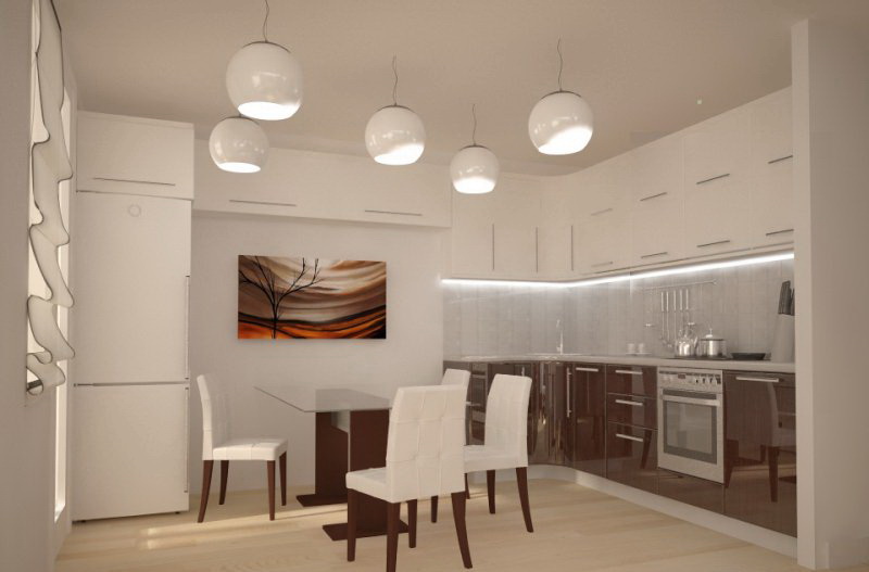 Кухня из мдф угловая коричнево-белая фото №1