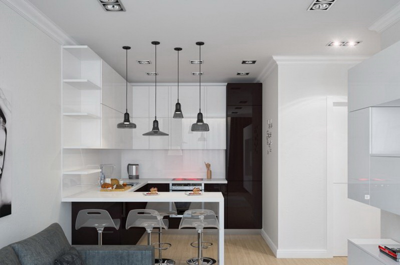 Кухня из мдф белая П-образная фото №1