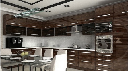 Угловая кухня из пластика коричневого цвета