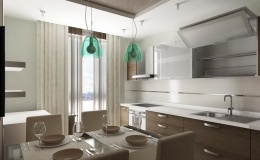 Линейная кухня с фасадами из пластика и стекла лакомат фото №5