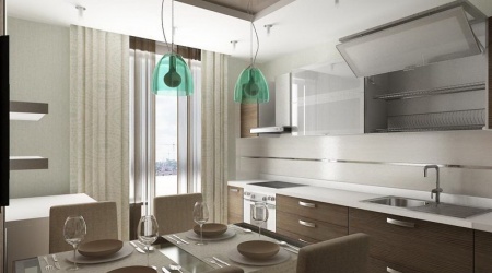 Линейная кухня с фасадами из пластика и стекла лакомат