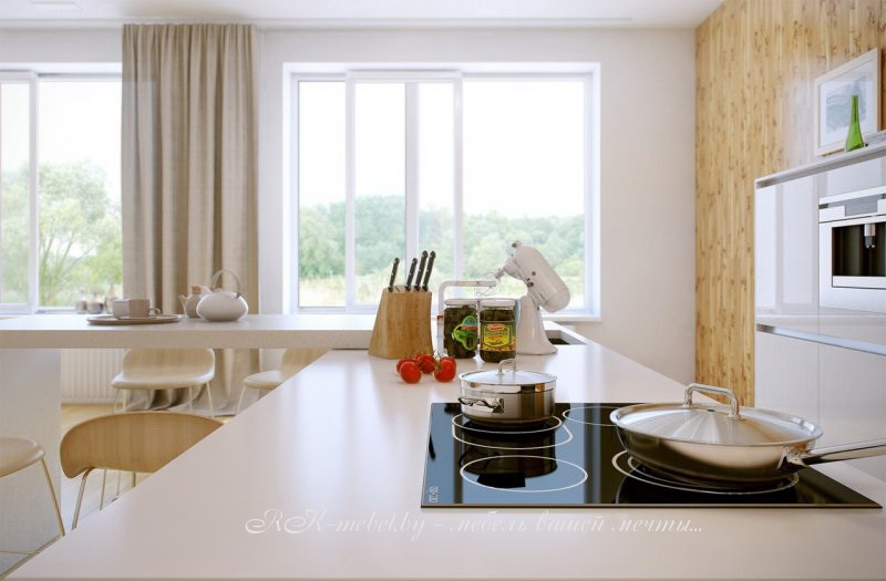 Белая кухня из пластика с островом фото №1