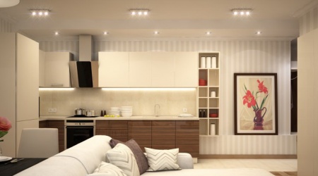 Угловая кухня из пластика бежевого цвета