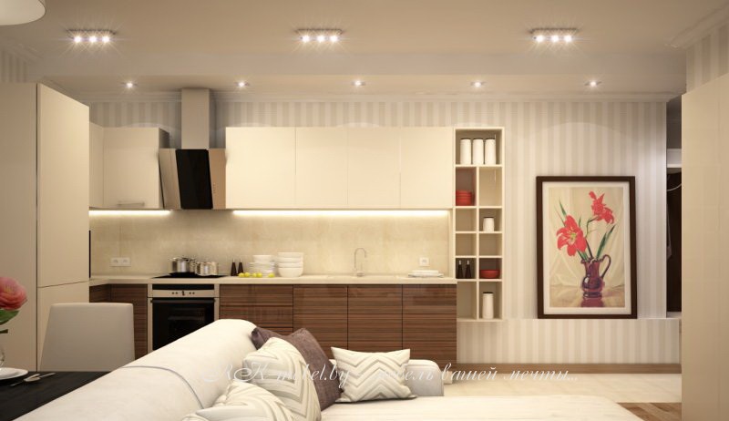 Угловая кухня из пластика бежевого цвета фото №1