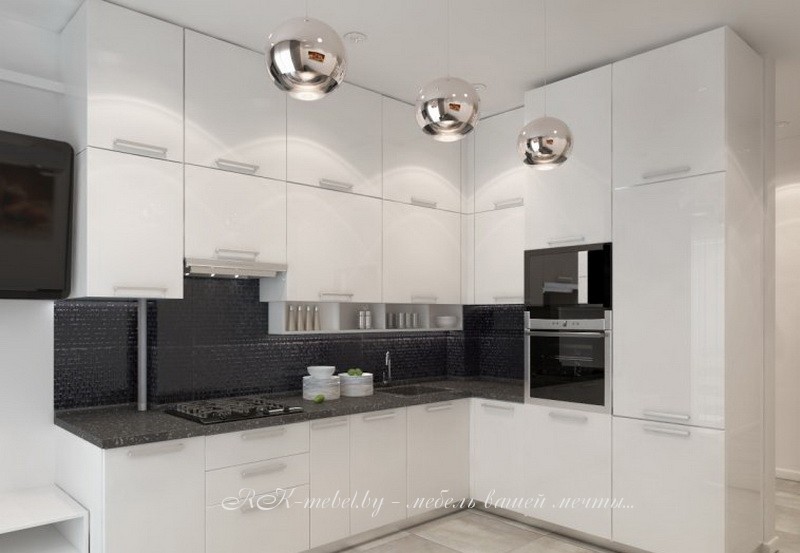 Белая кухня с черной столешницей фото №1