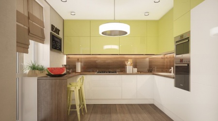 Кухня из пластика угловая с барной стойкой