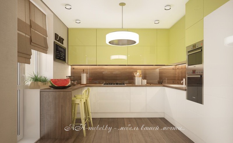 Кухня из пластика угловая с барной стойкой фото №1