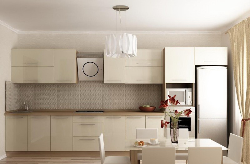Бежевая кухня из пластика фото №2