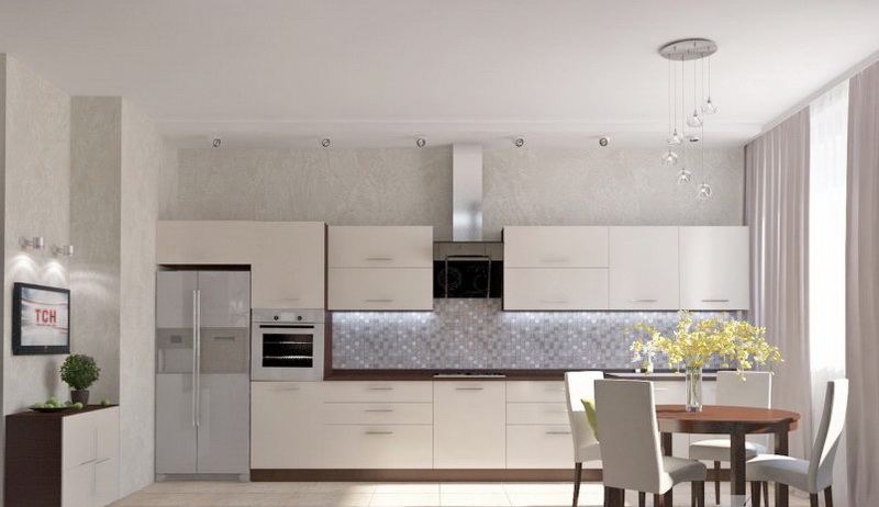 Бежевая кухня из пластика фото №1