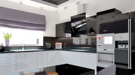 Кухня из пластика черно-белая