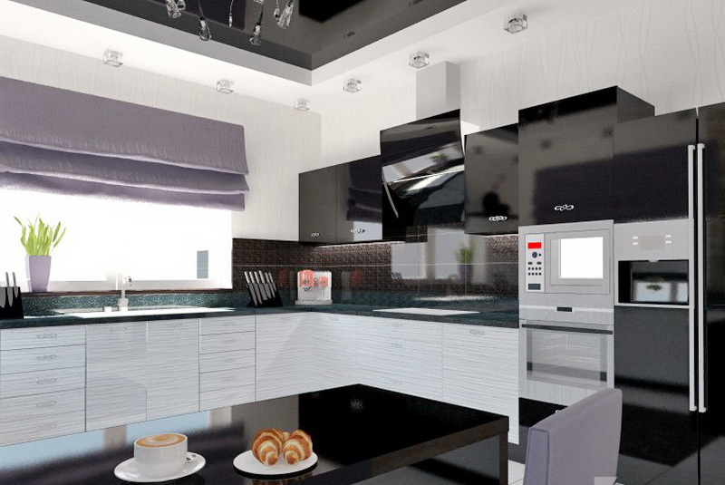 Кухня из пластика черно-белая фото №1