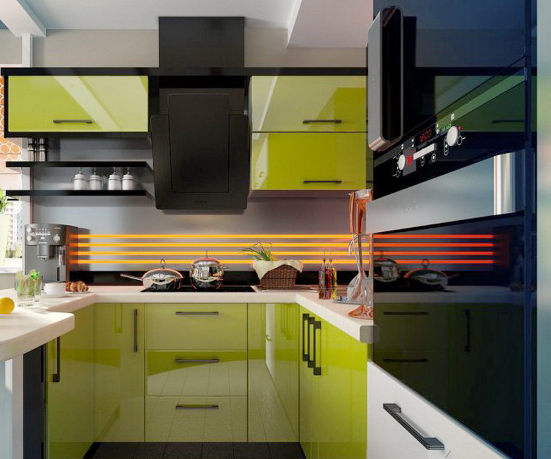 Кухня из пластика лайм для малогабаритной квартиры фото №1