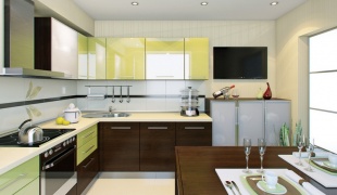 Угловая кухня из пластика зеленого цвета